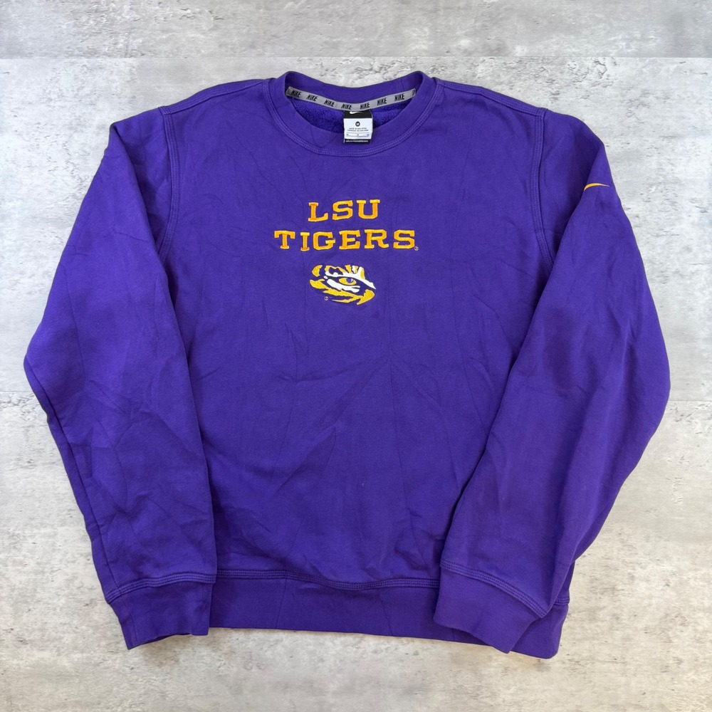 Nike LSU Tigers Crewneck Sweatshirt Mens Medium Purple Fleece Pullover NCAA
